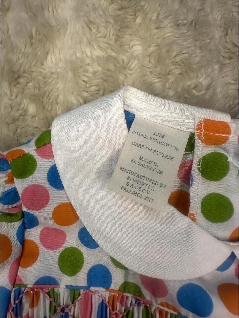Beaufort Bonnet Company 'Dottie' polka-dot Peter Pan collar smocked dress 12M - Picture 6 of 9